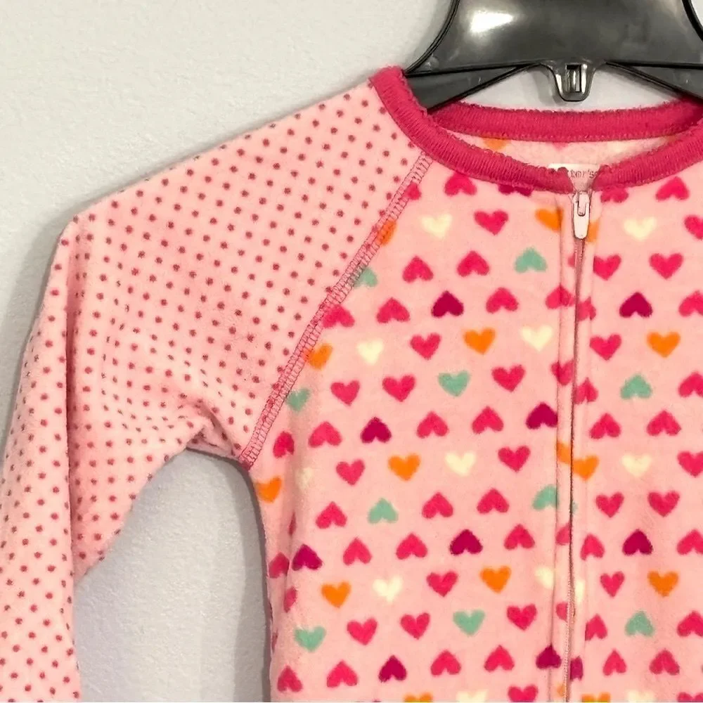 Carter’s | Girls Pink Hearts Valentine’s Day Footed Sleeper Pajamas Pjs 3T